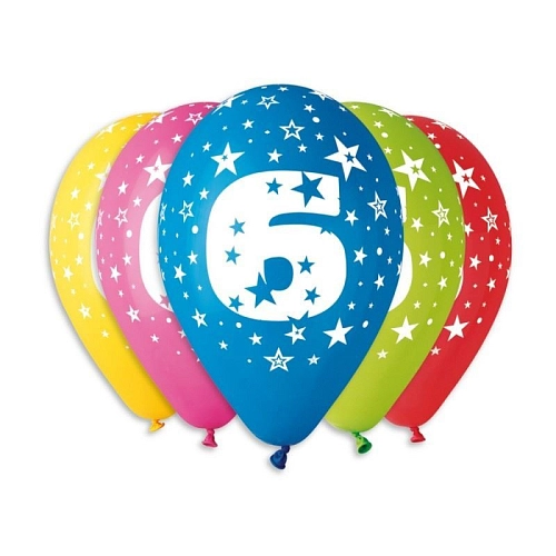 Balónky potisk čísla '6' - 5ks v bal. 30cm